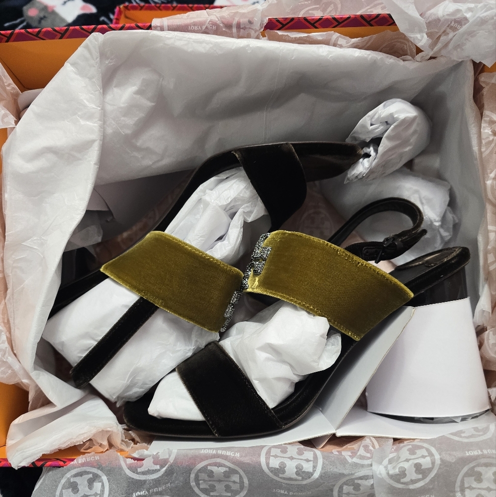 Tory Burch Velvet Pave Heel Sandals - Picture 6 of 10